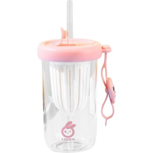 Pahar din silicon, cu capac si pai, pentru copii, anti-cadere, 500ml, Roz