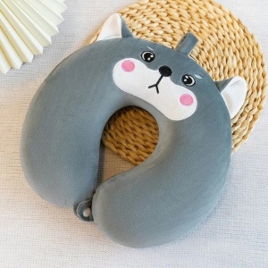 Perna de Calatorie in Forma de U, Pentru Gat si Cap, Umplutura din Spuma cu Memorie, 30x30 cm, Model Husky, Accesoriu de Voiaj, Birou, Masina, Sistem Prindere Capse, Gri - Img 2
