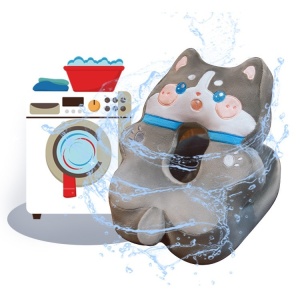 Perna din Spuma, pentru Birou, Calatorii, Model Husky, Lavabila, Umplutura de Bumbac, Spatiu Cap in Forma de 8, 30x35x30 cm, Gri - Img 2