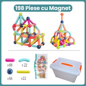 Piese Magnetice pentru Copii, Set din 198 de Piese de diferite Culori, Constructor Magnetic - Img 2