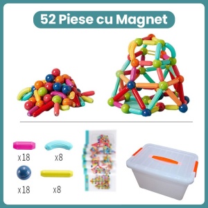 Piese Magnetice pentru Copii, Set din 52 de Piese de diferite Culori, Multicolor - Img 2
