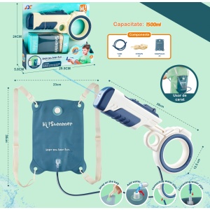 Pistol cu apa pentru copii rezervor tip ghiozdan, 1500 ml, reglabil, material ABS/silicon, albastru - Img 5