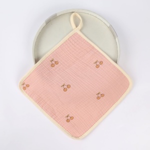 Prosop Absorbant, din Bumbac, 25 x 25 cm, Model Cirese, cu Agatatoare, Roz - Img 2