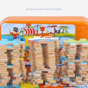 Puzzle 60 de Piese din Lemn in Cutie Metalica, Model Submarin, Educativ, Dezvoltare Abilitati Cognitive, pentru Prescolari, 22.5x13.5 cm - Img 2