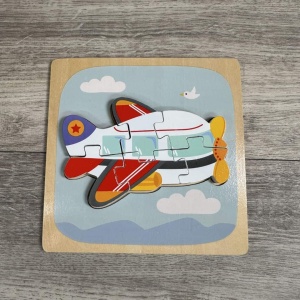Puzzle Montessori din Lemn pentru Copii, 3D, 0-3 Ani, Model Avion, Educativ, Intuitiv, Creativ, 6 Piese, 15x15x0.5 cm, Multicolor - Img 2