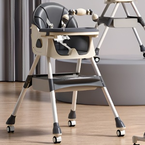 Scaun de Masa pe Roti pentru Copii, 2 Tavite si Husa Detasabile, Multifunctional, Balansoar, de la 6 Luni, Gri - Img 2