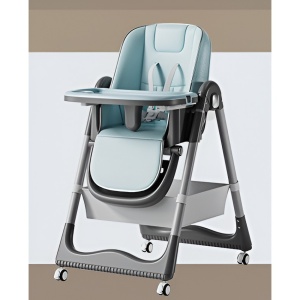 Scaun de Masa pentru Bebelusi si Copii, 2 Tavite si Husa Detasabile, Multifunctional, Inaltime Ajustabila, Spatar Reglabil Moale, 100x50x80cm, de la 6 Luni, Albastru - Img 2