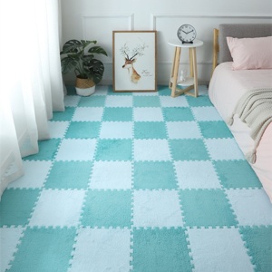 Set 10 Piese Covor tip Puzzle, Spuma EVA, Pufos, 30 x 30 x 1 cm, Baby Blue - Img 6