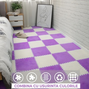 Set 10 Piese Covor tip Puzzle, Spuma EVA, Pufos, 30 x 30 x 1 cm, Mov - Img 3