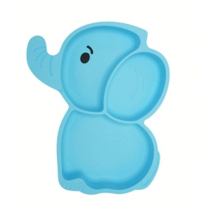 Set 10 Piese Servire Masa. pentru Bebelusi si Copii, din Silicon/Lemn, cu Ventuze Anti-alunecare, fara Alergeni. +6 Luni, Model Elefant - Img 2