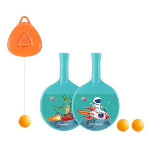 Set 2 Palete de Tenis de Masa, pentru Copii, Design Animat, Tematica Astronauti, Accesoriu de Agatat Inclus si 2 Mingi, Albastru