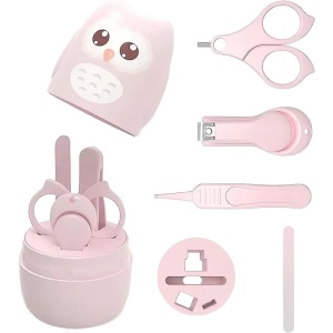Set 4 Piese Ingrijire Unghii Bebelusi, din ABS+Otel Inoxidabil, Cutie de Depozitare Tip Bufnita, de la 0 Luni, 11.5 x 5 x 11.5 cm, Roz - Img 6