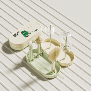 Set 7 Piese de Spalat/Uscat Biberoane, Portabil, Peri de Silicon, pentru Tetine, Suzete, Biberoane, Paie, Cutie Inclusa, 20 x 9.5 cm, Verde - Img 5