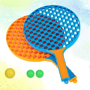 Set Badminton pentru Copii, 2 Palete, 3 Mingi, Pentru Joaca si Antrenament, Albastru Portocaliu - Img 2