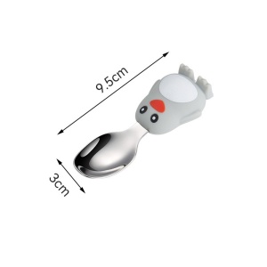 Set diversificare bebelusi din silicon, 1 farfurie compartimentata in forma de pinguin, lingurita si furculita, pai, perie pai, fara alergeni, ventuza fixare, gri - Img 3