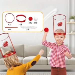 Set Interactiv pentru Copii, Joc cu Doua Cosuri de Baschet de Pus pe Cap, Joc Dublu, 20 de Mingi Albe si Rosii, Multicolor - Img 2