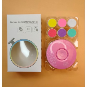 Set Pila Electrica cu Baterie, pentru Copii si Bebelusi, din ABS, 6 Accesorii, Model cu Flori, 6.5 x 1.8 cm, Roz - Img 3