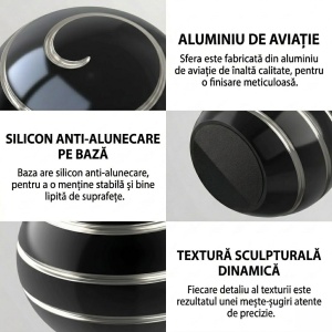 Sfera Fidget Spinner Metalic, Corp Aliaj Zinc, Rulment Inox, Jucarie Antistres pentru Focus si Relaxare, Diametru 40 mm, Gadget pentru Birou, Scoala, Cadou pentru Copii si Adulti, Negru - Img 2