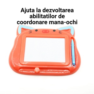 Tablita Magnetica de Scris si Desenat, Model Pisica, cu Creion, Dimensiuni 23.2x18.5 cm, Suprafata Desen 14.6x10.4 cm, Dezvolta Imaginatia si Creativitatea, Incurajeaza Exersarea Scrisului, Rosu - Img 4