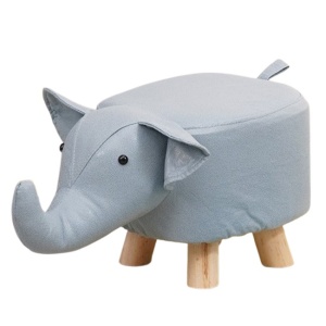 Taburet pentru Copii, Scaun Tip Taburet, Model Elefant, din Lemn Masiv, Scaun pentru Copii, 30 x 25 x 25 cm, Albastru deschis - Img 2