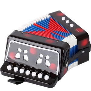Acordeon Pentru Copii, Acordeon Jucarie pentru Educatie Timpurie, 7 butoane 2 bass, Acordeon Instrument Muzical pentru Copii, 18 x 17 x 10 cm, Negru - Img 2
