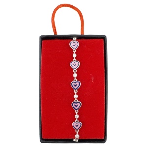 Bratara pentru Copii, Jolie, Argint 925, Model Inima, cu Email si Zirconiu, 22 cm/4.4g Argintiu/Mov - Img 2