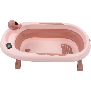 Cada de Baie, pentru Copii 0 luni - 6 Ani, cu Termometru, Pliabila, Perna Suport Inclusa, din Plastic, 81.5 x 49 x 21.5 cm, Roz