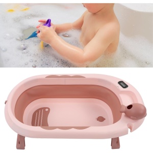 Cada de Baie, pentru Copii 0 luni - 6 Ani, cu Termometru, Pliabila, Perna Suport Inclusa, din Plastic, 81.5 x 49 x 21.5 cm, Roz - Img 2