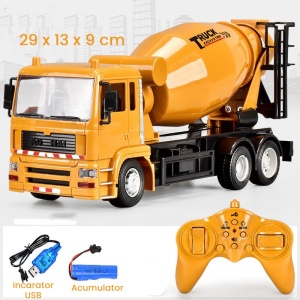 Camion Betoniera Jucarie pentru Copii, Jucarie Camion Betoniera cu Telecomanda, Jucarie de Constructie, Acumulator cu Incarcare USB, 29 x 13 x 9 cm, Galben - Img 2