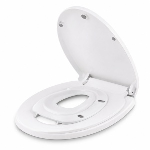 Capac de Toaleta cu Reductie 2 in 1, pentru Copii si Adulti, Coborare Lenta si Silentioasa, Instalare Usoara, din PP5 , in Forma de U Patrat, Alb