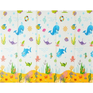 Covoras pentru Copii, cu 2 Fete, Model Animale Marine/Exotice, din XPE+PE, Impermeabil, Antiderapant, Protectie Termica, +3 Luni, Pliabil, 180 x 200 x 1.5 cm, Multicolor - Img 6