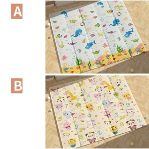 Covoras pentru Copii, cu 2 Fete, Model Animale Marine/Exotice, din XPE+PE, Impermeabil, Antiderapant, Protectie Termica, +3 Luni, Pliabil, 180 x 200 x 1.5 cm, Multicolor