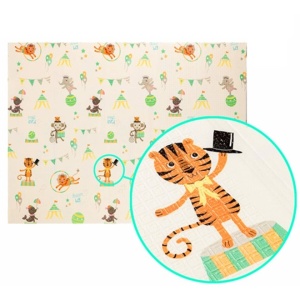 Covoras pentru Copii, cu 2 Fete, Model Caprioare/Circ, din XPE+PE, Impermeabil, Antiderapant, Protectie Termica, +3 Luni, Pliabil, 150 x 200 x 1 cm, Multicolor - Img 2