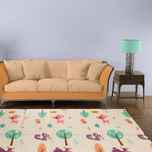 Covoras pentru Copii, cu 2 Fete, Model Caprioare/Panda, din XPE+PE, Impermeabil, Antiderapant, Protectie Termica, +3 Luni, Pliabil, 150 x 200 x 1 cm, Multicolor - Img 4