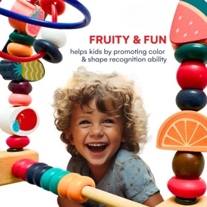 Descriere produs: Jucarie din lemn Montessori – Labirint motricitate cu abac si fructe - Img 3