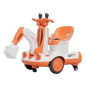 Excavator Electric, pe 4 Roti Antiderapante, cu Telecomanda, Brat Controlat Electric, cu Telecomanda, +2 Ani, Portocaliu