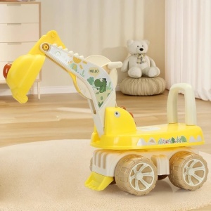 Excavator pentru Copii, 1-3 Ani, Greutate Portanta 30 kg, Muzica si Lumini, Rotatie 360 Grade, 45 x 31 x 35 cm, 4 Roti, Galben - Img 3