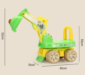 Excavator pentru Copii, 1-3 Ani, Greutate Portanta 30 kg, Muzica si Lumini, Rotatie 360 Grade, 45 x 31 x 35 cm, 4 Roti, Galben - Img 5