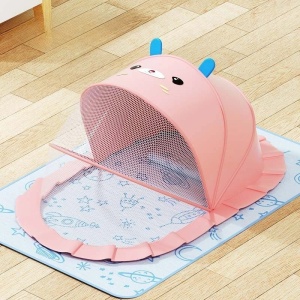Husa Anti-Tantari, Pliabila, Protectie 360 Grade, Parasolar, 0-1 An, 60 x 55 x 5 cm, Roz - Img 2