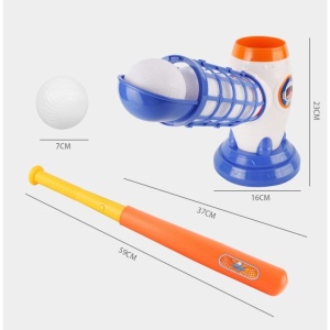 Joc de Baseball Interactiv, Lansator Aruncare prin Buton de Lansare pe Bata, Include Bata si 5 Mingii, 37 x 23 x 16 cm Baza, 59 cm Bata, Multicolor - Img 5