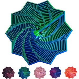 Jucarie Decompresie, Model Stea 3D, DuoChrome, Maner Spirala, Turn Magic Geometric, Multiple Forme, Anti-stress, 17 cm, Verde/Albastru - Img 3