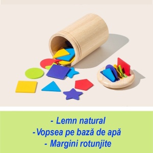 Jucarie Educativa Montessori din Lemn, 28 Piese, Sortator cu Forme Geometrice, 2+ ani, 11.3 x 7 cm, Multicolor - Img 3