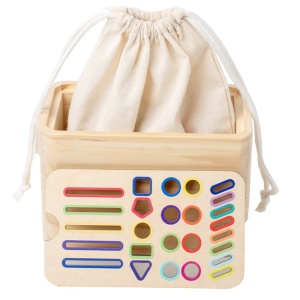 Jucarie Educativa Montessori din Lemn, Cutie Sortare Forme, Culori si Betisoare, Joc de Insirare, 56 piese,3+ ani, Multicolor - Img 2