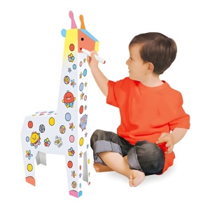 Jucarie Educativa pentru Copii, Model Girafa 3D, Set de Asamblat si Colorat din Carton, Puzzle 3D Educativ, 31 x 7.5 x 54 cm, 3+ ani, Alb Multicolor - Img 2