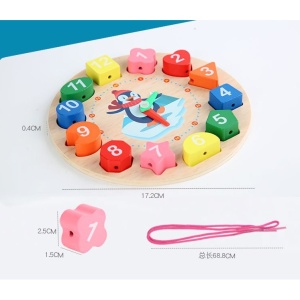 Jucarie Educativa , Tip Montessori, Model Ceas Pinguin, din Lemn, + 36 Luni, 12 Piese, 17.2 cm, Multicolor - Img 2