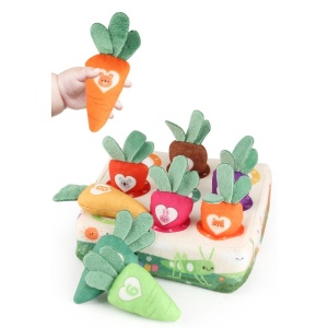 Jucarie Interactiva Montessori, pentru Copii, varsta 1an+, de Sortat pe Culori, 9 Morcovi si Suport, Multicolor - Img 2