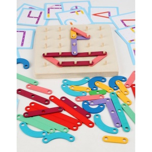 Jucarie Montessori Pegboard, din Lemn, Tip Puzzle, Forme, Litere, Educativ, 17.8 x 17.8 x 1.5 cm, Multicolor - Img 2