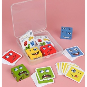 Jucarie Pentru Copii Montessori , Cub din Lemn, 64 de Carti Distractive,+3 ani, multicolor - Img 2