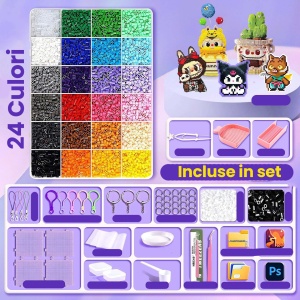 Kit de Margele Perle, Set DIY 3D din 24 de Culori, 2000 de piese, Instrumente pentru Margele Incluse, 2.6 mm in cutie, Multicolor - Img 2