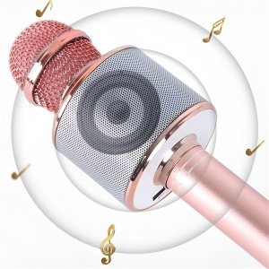 Microfon Karaoke, pentru Copii, Bluetooth, Boxa Incorporata, Compatibil cu Orice Smartphone, Acumulator Integrat, Multifunctional, Rose Gold - Img 2